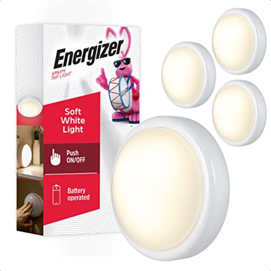 

LED Tap 4 Pack Push Battery Operated Touch Stick On Lights Wirel Puck Under Cabinet Lighting Perfect for Closets Kitchen and Mo