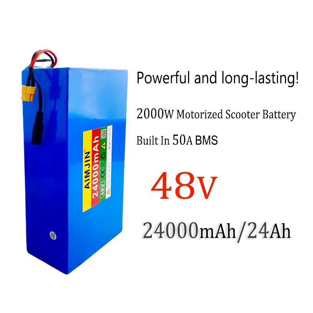 100% New 13S6P 48V 24000mAh Li-ion Battery Pack,2000W Citycoco Motorized Scooter Battery Built In 50A BMS+54.6V Charger