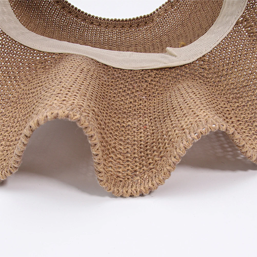 

Straw Hat Sunshade Outdoor Block Foldable Screen Khaki Sunscreen Summer Vacation Women Breathable Fashion Empty Design Cool