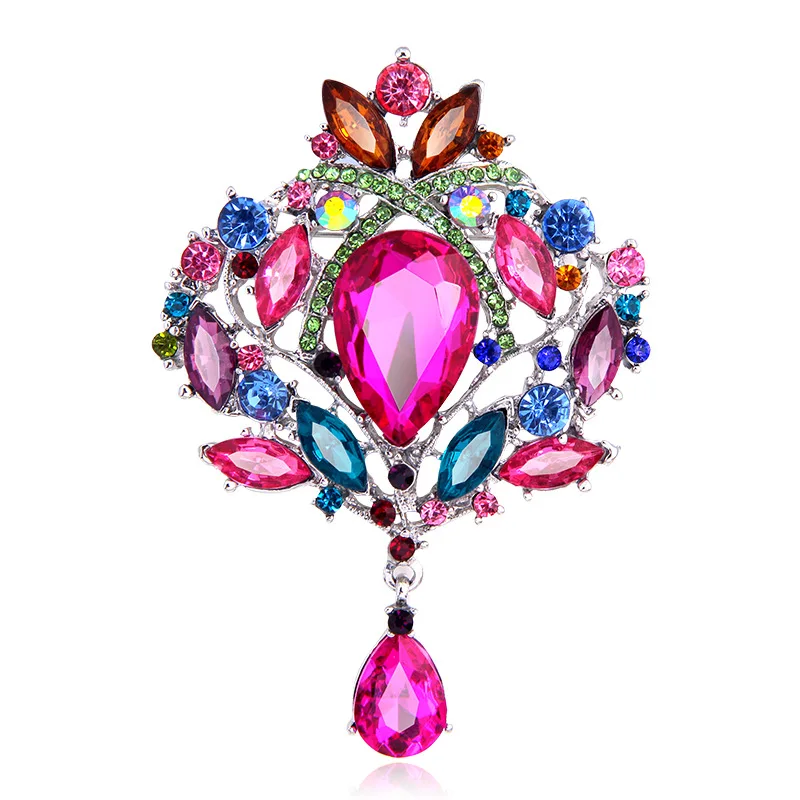 Elegant High Quality Large Crystal Teardrop Brooch for Women Wedding Art Deco Rhinestone Jewelry