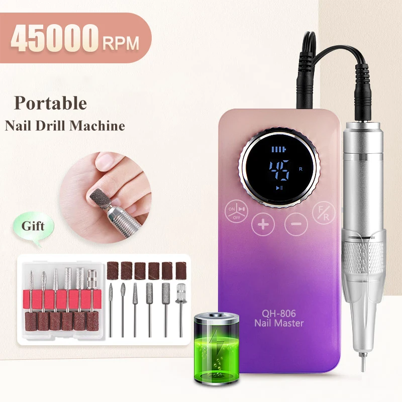 Perceuse à ongles électrique Portable 45000 tr/min, perceuses à ongles professionnelles pour vernis à ongles en Gel, lime à ongles Rechargeable, outil de manucure