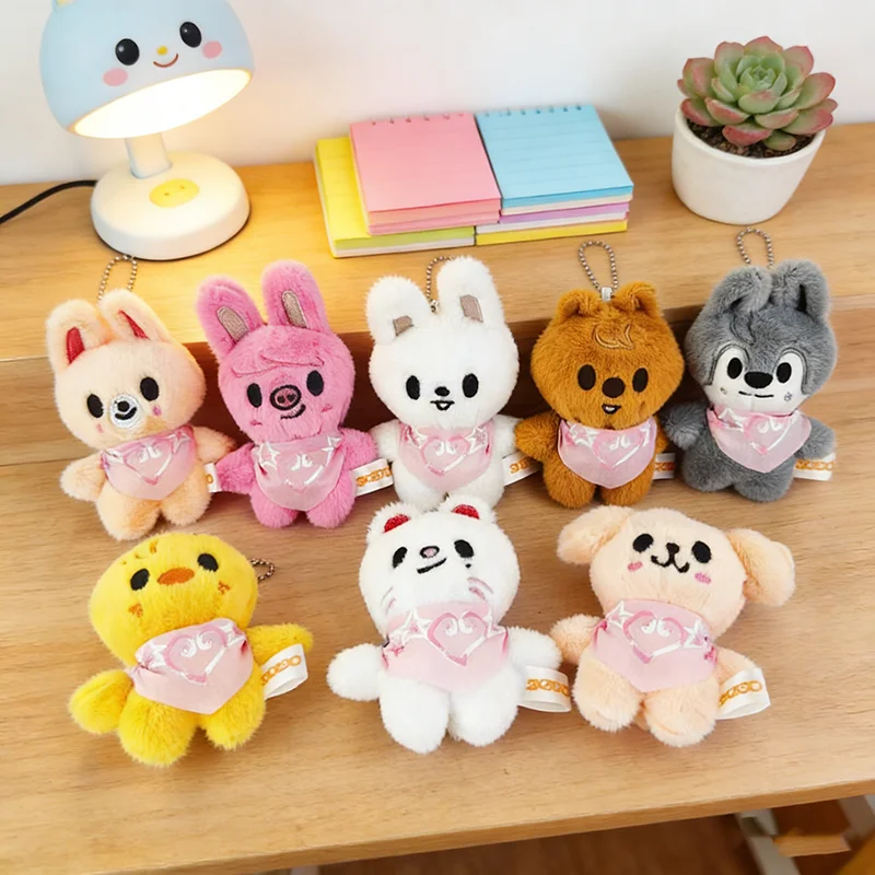 Llavero de peluche HOT SKZOO Stray Kids, juguete de peluche con bufanda de agua, ojo de frijol, Felix Bang Chan, colgante de llavero, juguete creativo para niños