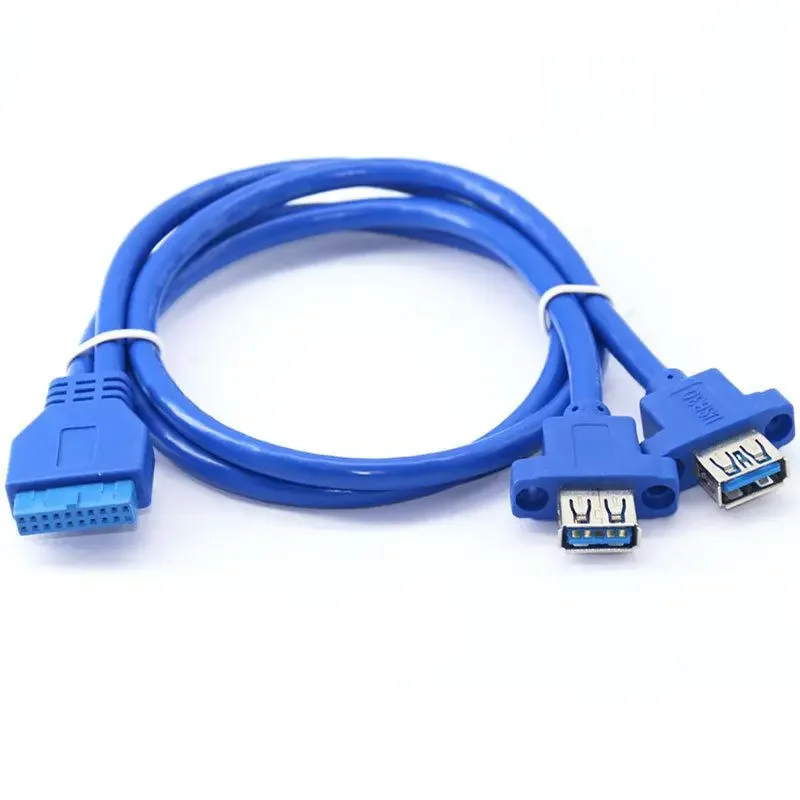 DIY Chassis USB3.0 Front 19 Pin/20Pin Female To 2-Port USB 3.0 Female With Ear Baffle Panel 0.3-0.75m Cable