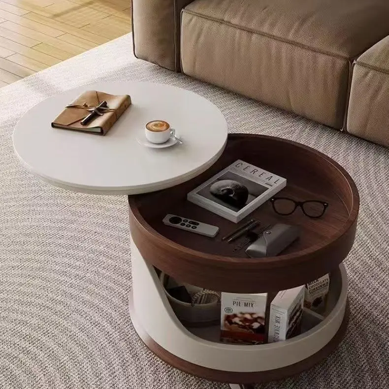 

Прочный трансформируемый круглый журнальный столик Современный съемный многофункциональный подъемный столик