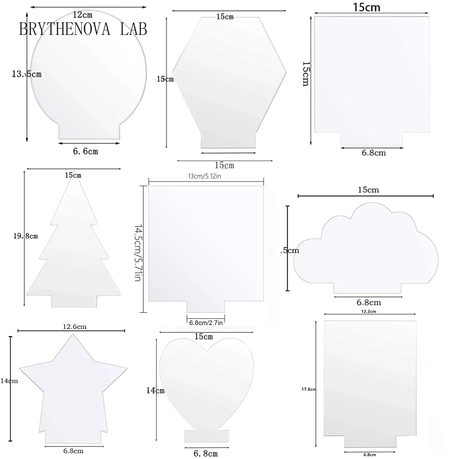 9 Shapes Clear Acrylic Plexiglass Sheet for LED Lighting Signs, Projects, Graffiti and Wedding Engraving, Seating Signs