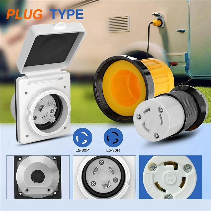 

ABGI-2X 30AMP RV Power Inlet Outlet Power Kit с защитой шнура загрузки 125 В NEMA L5-30P L5-30R Разъем «папа-мама»