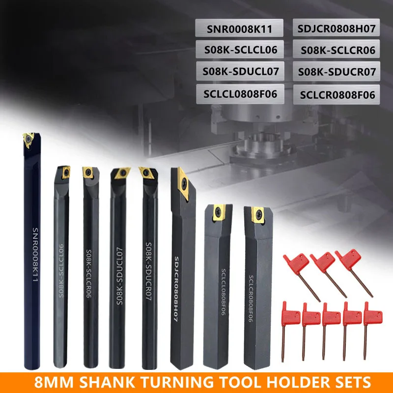 8 sets van 8 MM 10 MM 12 MM 16 MM CNC Draaibank Draaigereedschaphouder Kotterbaar met toepasselijke wisselplaten Sleutels Set voor Draaien Draadsnijden