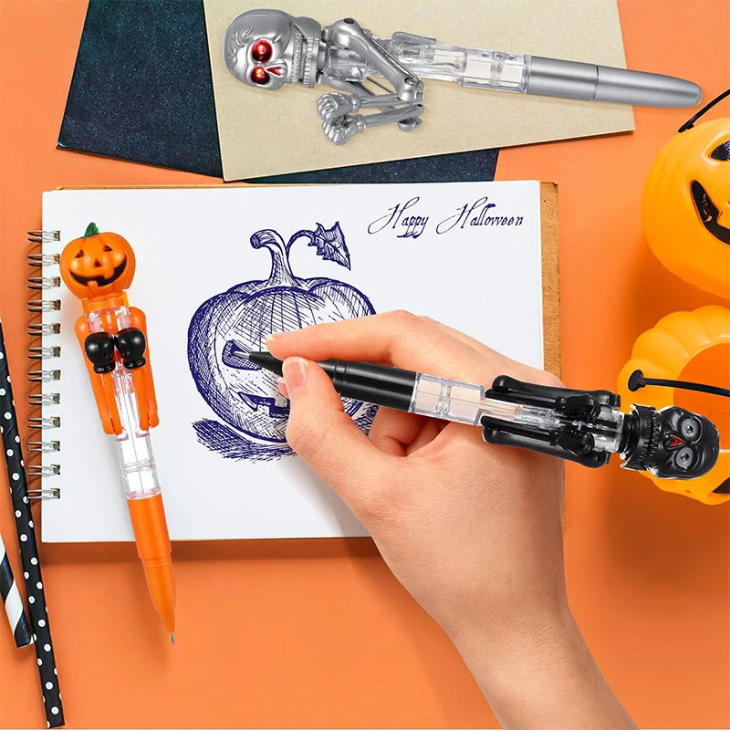 Imagem -04 - Iluminado Pumpkin Boxing Ballpoint Pen Prêmios Infantis Estudantes Decompression Papelaria Presentes de Halloween 10 Pcs