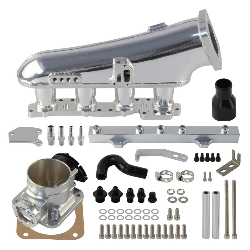 Fit for Nissan Silvia S14/S15 SR20DET Engines  Intake Manifold w/ Fuel Rail 80mm Throttle Body Kit Aluminum Black/Silver