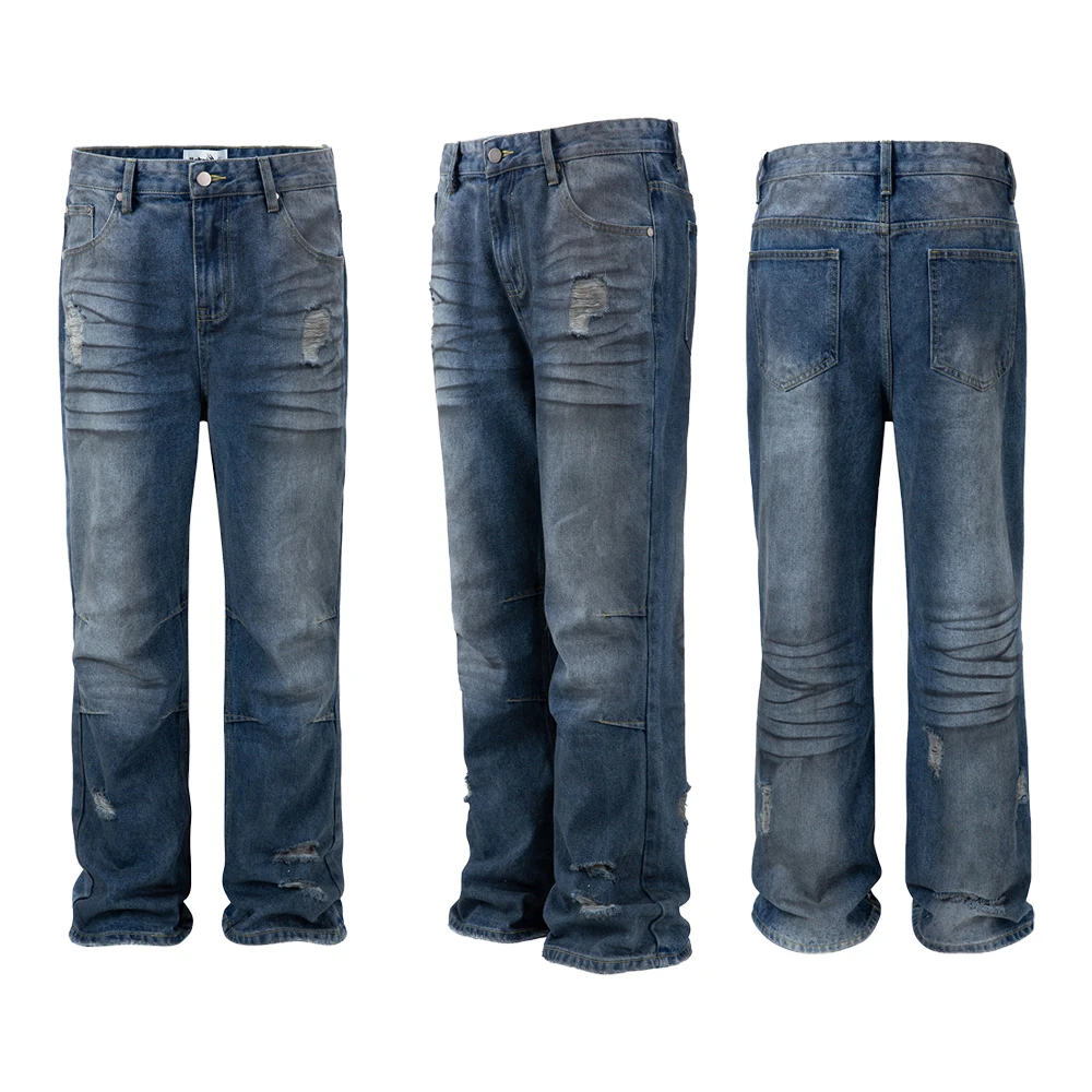 ملابس للرجال ملابس الشارع الشهير ثنيات جينز هيب هوب ريترو المتعثرة نمط الشارع عادية ممزق السراويل الفضفاضة روك إحياء الجينز