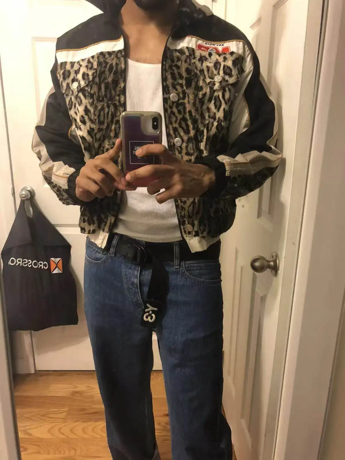 Mart 19fw Leopard Contrast Stitched Short Wide Jacket