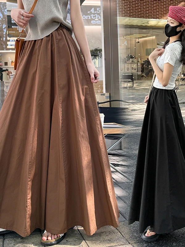  A-Line Umbrella Skirt Suit Women's Spring Minimalist Waist-Cinching Elegant Midi Skirt Casual Style Gathered Waist