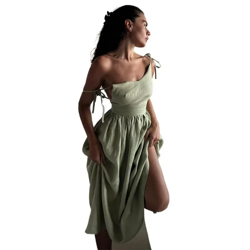 

Sexy Backless Beach Dress For Women V Neck Splice Folds Long Dresses Womens Party Elegant Bandage Maxi Sundress Female