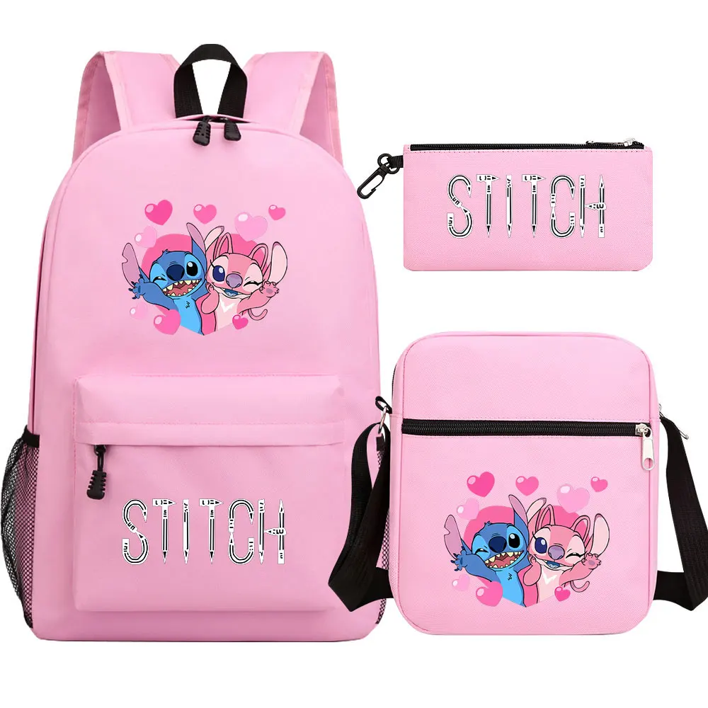 

New Kawaii Stitch 3Pcs Boy Girl Kids School Book Bags Travel Backpack Shoulder Bag Pen Bag For Men Women