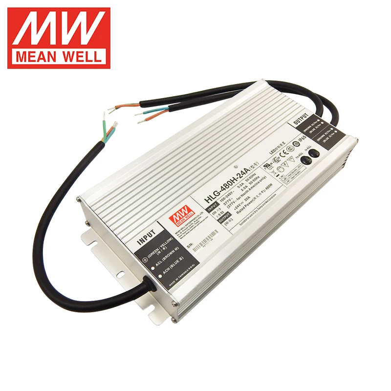 MeanWell IP67 HLG 480W LED Driver HLG-480H-24A Single Output 24V Adjustable Switching Power Supply for LED Lighting Strip Lamp