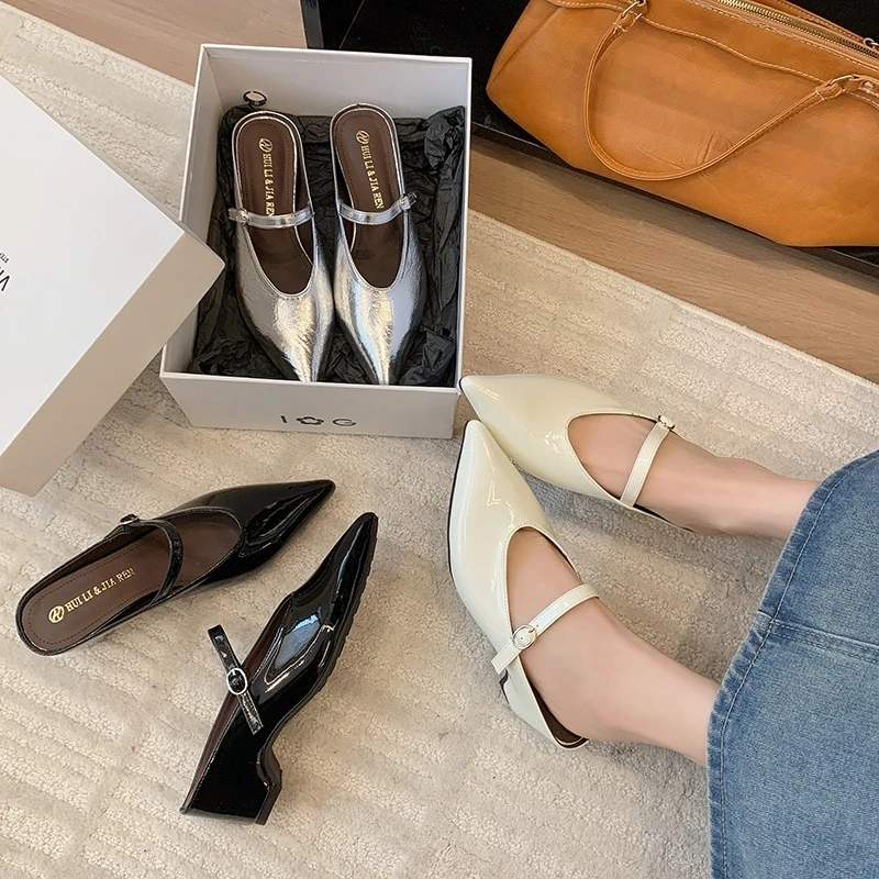 

Женские полусапожки-мюли на высоком каблуке с одним ремешком, новинка весны-лета 2026, элегантные, с острым носком, на шпильке