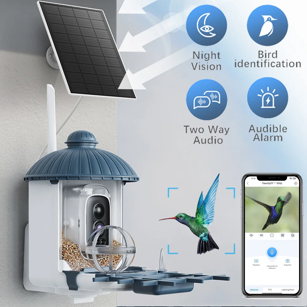 

Умная камера-кормушка для птиц 2K HD с Wi-Fi 2.4G и 5G, на солнечной батарее, ночное видение, наблюдение за птицами и дикой природой