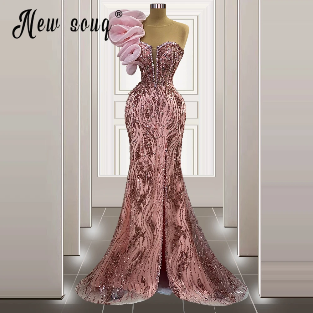 Fashion Blush Pink One Stacked Floral Shoulders Wedding Party Dress 2023 Women Luxury Formal Night Dinner Gowns Custom Made