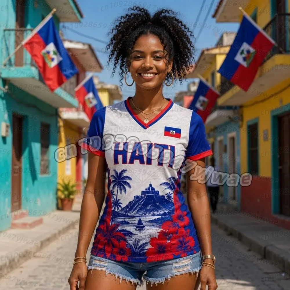 2026 women HAITI flag Football fans Jerseys For Men Classic Brazil Short Sleeve Tees Casual O-neck Sports Tshirts women  t-shirt