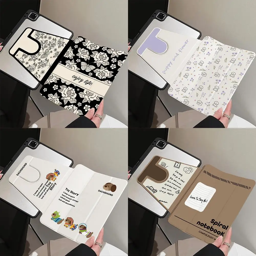 Aesthetic Puppy Floral TriFold Leather Tablet Case for Samsung Galaxy Tab S10 Plus 12.4inch Tab A8 10.5inch Tab S6 Lite 10.4inch