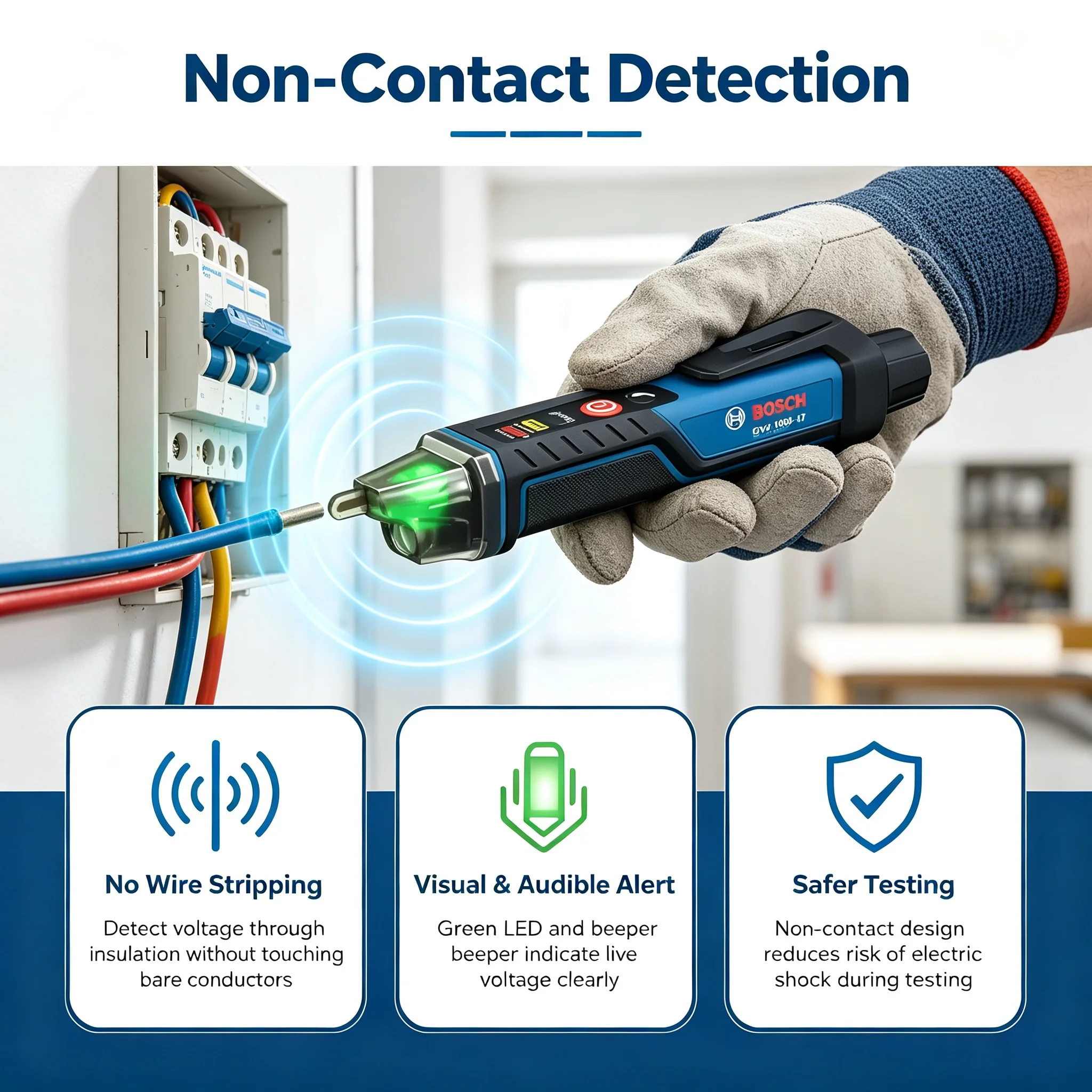 ‌BOSCH GVD 1000-17 Non-contact voltage tester Visual Voltage Detector - Non-contact Electrician Tool (Voltage Tester Pen)
