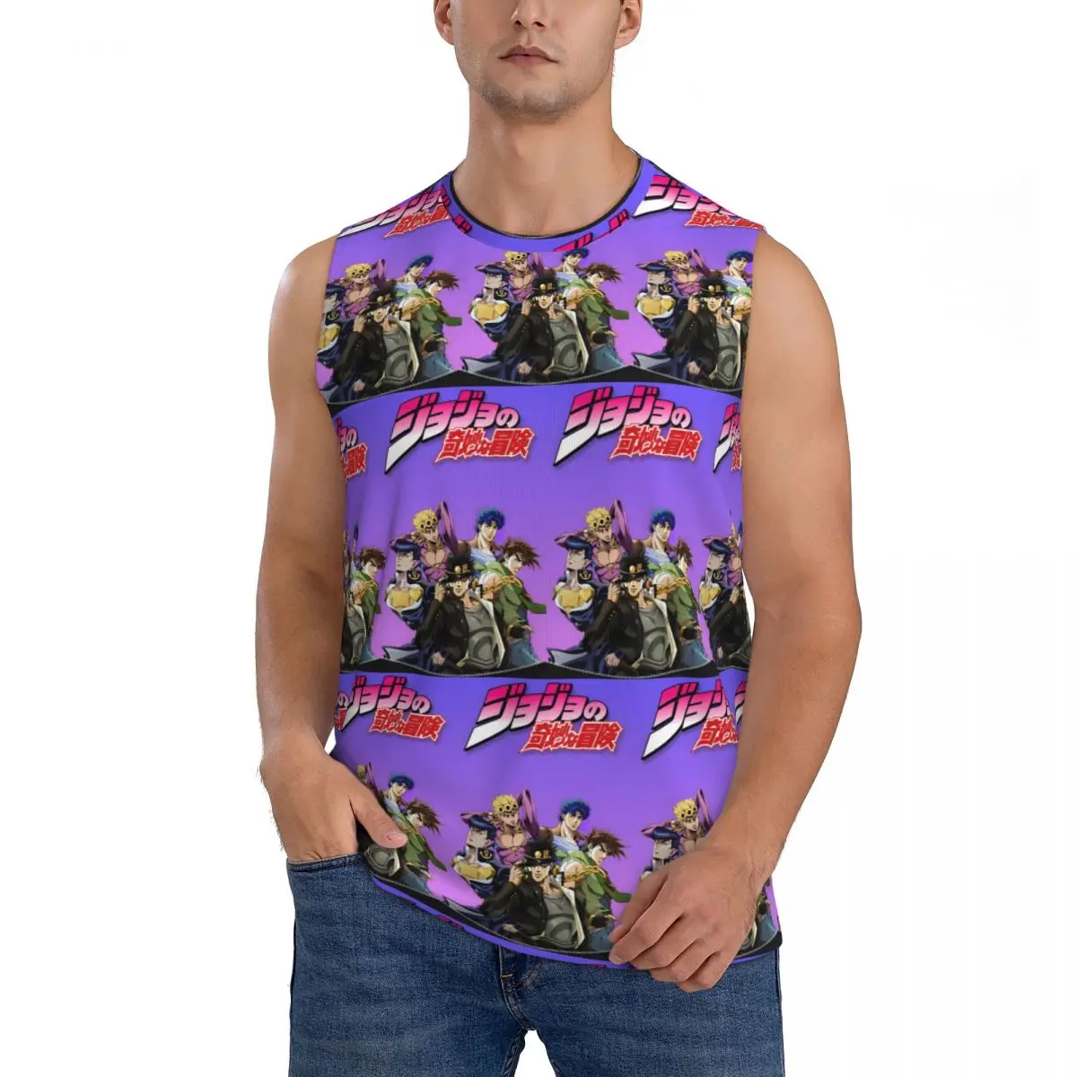 Jojo Bizarre Adventure Anime Cartoon Men Sleeveless Tank Tops Quick Dry Breathable Gym Fitness Running Summer Casual Sport Vest