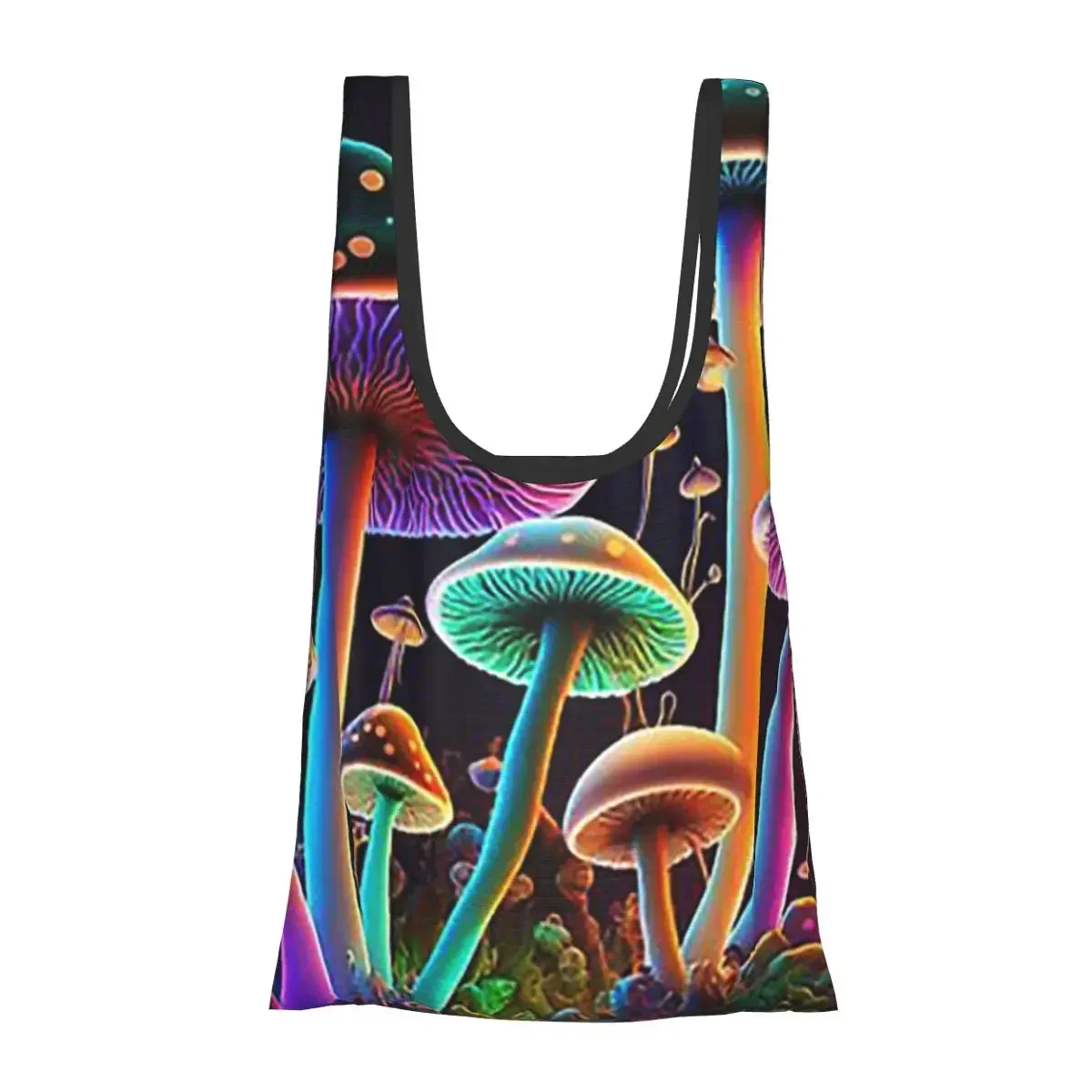 Glowing Psychedelic Mushrooms Portable Tote Shopping Bags Foldable Shopper Bag Grocery Handbag Shoulder Bag