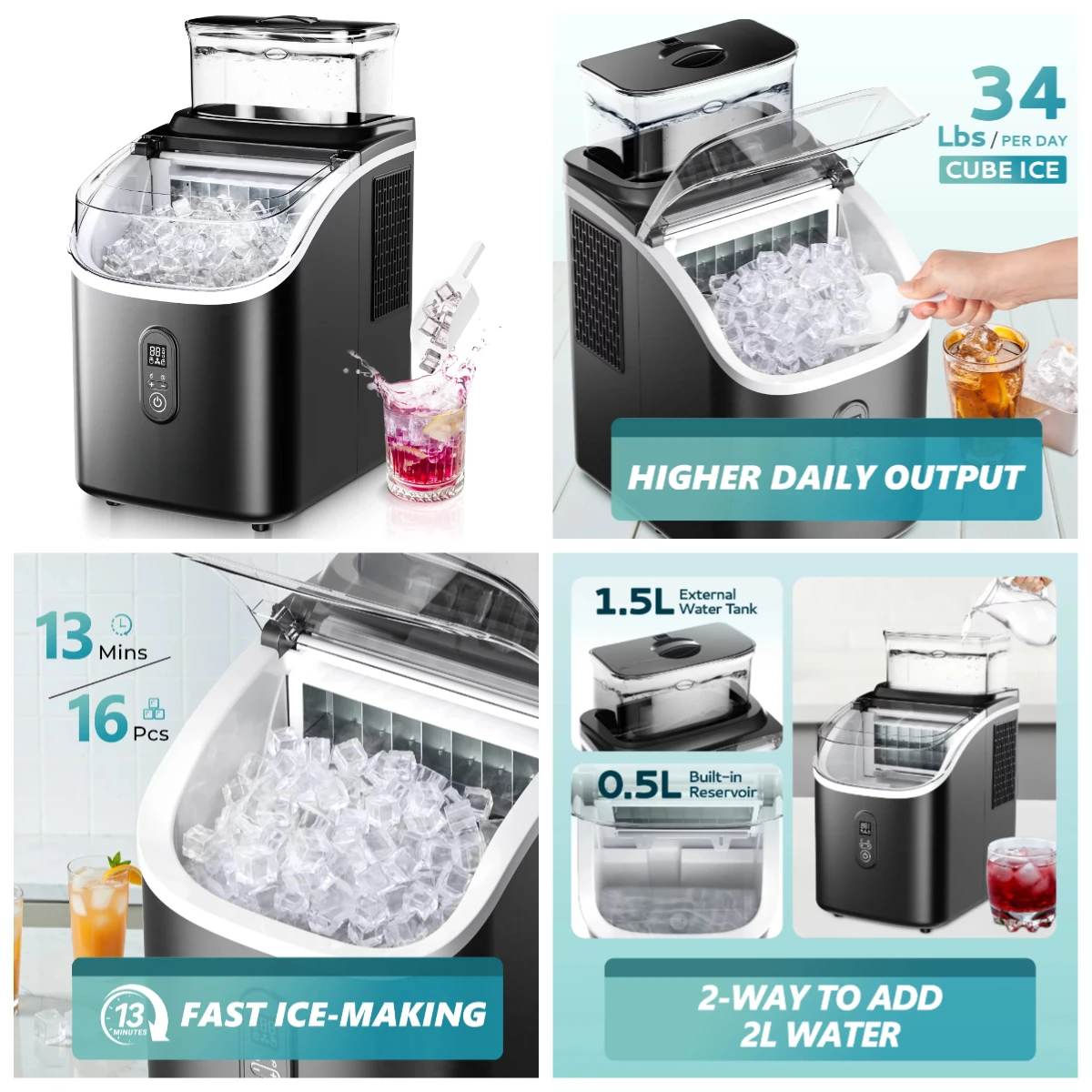 

Euhomy Countertop Ice Maker with External Water Tank for Home Office Bar