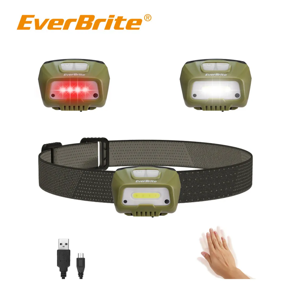 EverBrite Rechargeable Headlamp 300 Lumen LED Motion Sensor Head Lamp Flashlight with 6 Modes Adjustable Headlight