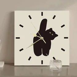 24cm Nordic Simple Quadrate Wall Clock Mute Does Not Tick Cat Decorated Clock for Living Room Bedroom Study Kitchen Decoration