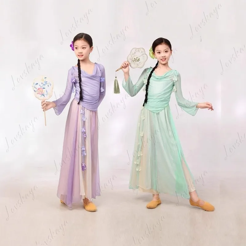 Roupas de prática de rima corporal de dança clássica infantil gaze meninas folclóricas