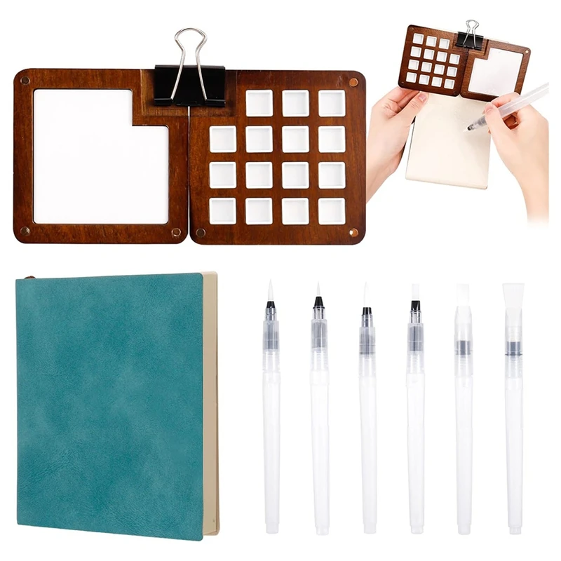 

Hot-A39R-9-Piece Watercolor Palette Set, Wooden Watercolor Paint Dispensing Box With Clip For Artists Painters Students