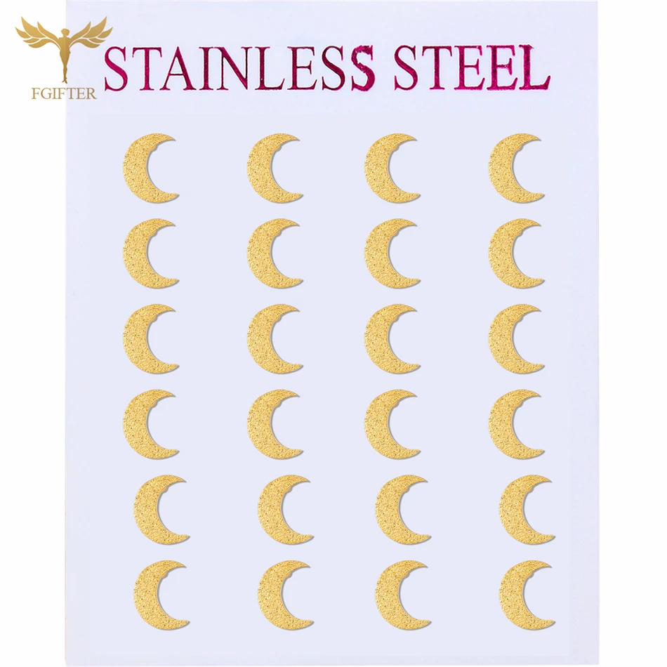 12 Pairs Pack Matte Golden Moon Earrings Set Stainless Steel Jewelry Wholesale Women Small Studs Fashion Accessories Gift