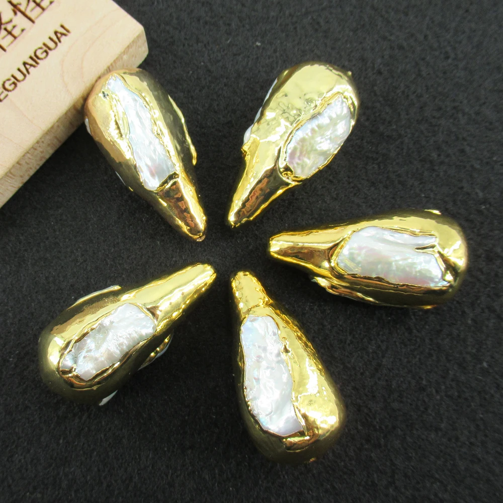 

APDGG 5 Pcs White Biwa Pearl Teardrop Loose Spacer Beads