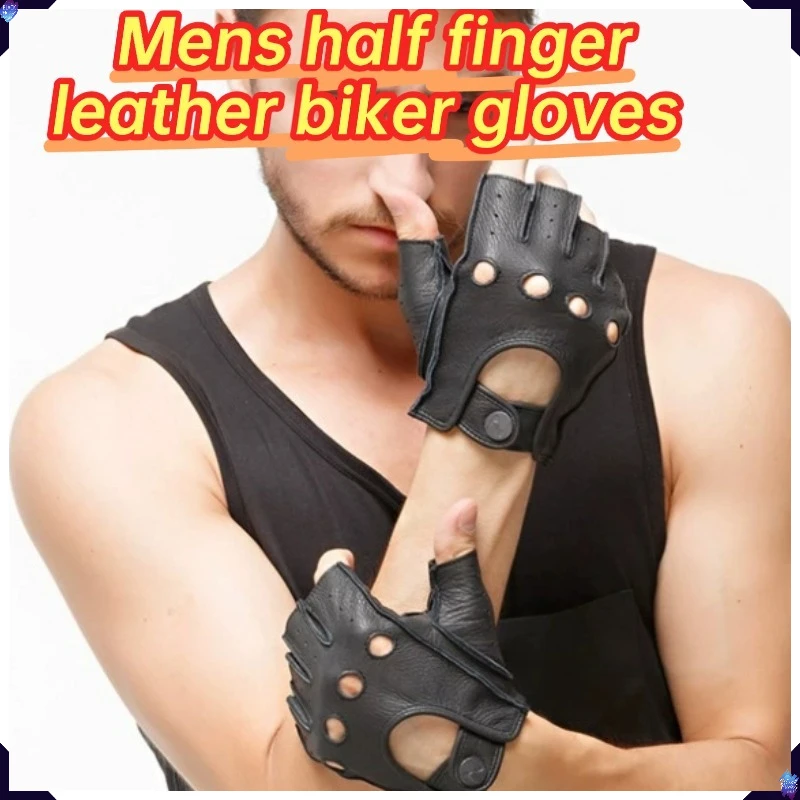 

Man's Half Finger Gloves High Quality Breathable Non-Slip Fitness Leather Fingerless Gloves Black Camel Driving Gloves Male