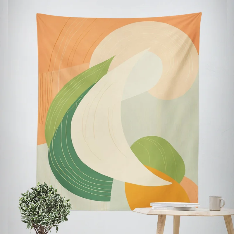 Abstract Botanical Morandi Tapestry Geometric Figures Cafe Bar Wall Cloth Home Decor Tapestry Machine Washable