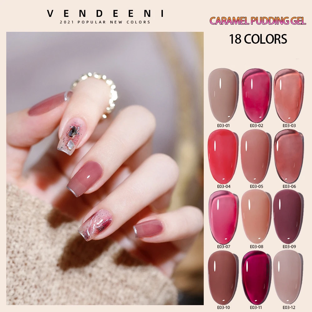 ยาทาเล็บเจล Vendeeni 18 สี ชมพู แดง ซีรีส์ UV LED สีพื้นใส คริสตัล สำหรับทำเล็บเจล