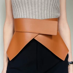 Geometrically designed waist closure corset type wide waist closure belt leather coat women's wide belt