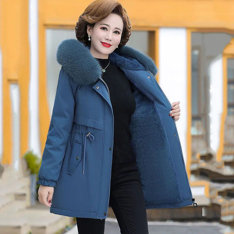 Winter Coat Foreign Trade Style Fleece Cotton-padded  2023 New Women's Fashion Hooded Warm Fur Collar To Overcome The Coat