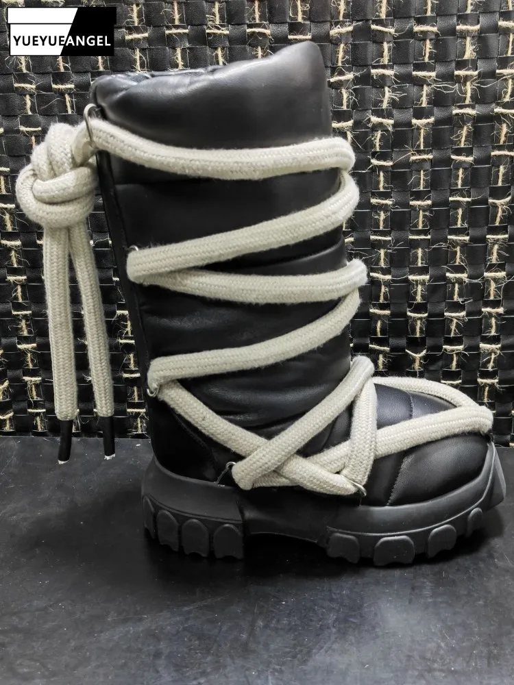 

Winter Men Warm Snow Boots Strap Real Sheepskin Boots Thick Soled Waterproof Anti Slip High Top Shoes Wear-Resistant Footwear