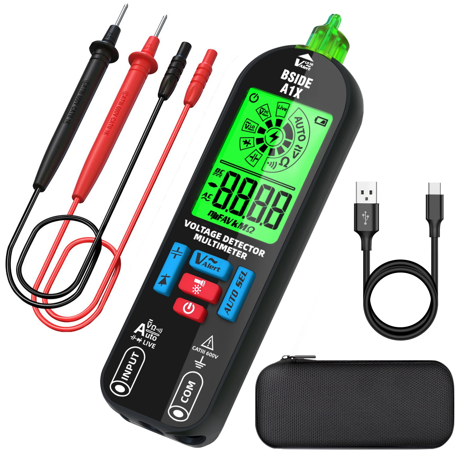 BSIDE A1 Slimme digitale multimeter Elektrische tester Zakspanningstester 3 soorten display Automatisch bereik Contactloze spanningsdetectie