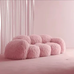 Różowa długa wypchana sofa puchowa Dostosowana lekka luksusowa nordycka leniwa kanapa Plus Size Bankiet Design 3-osobowa sofa Inflavel Furniture