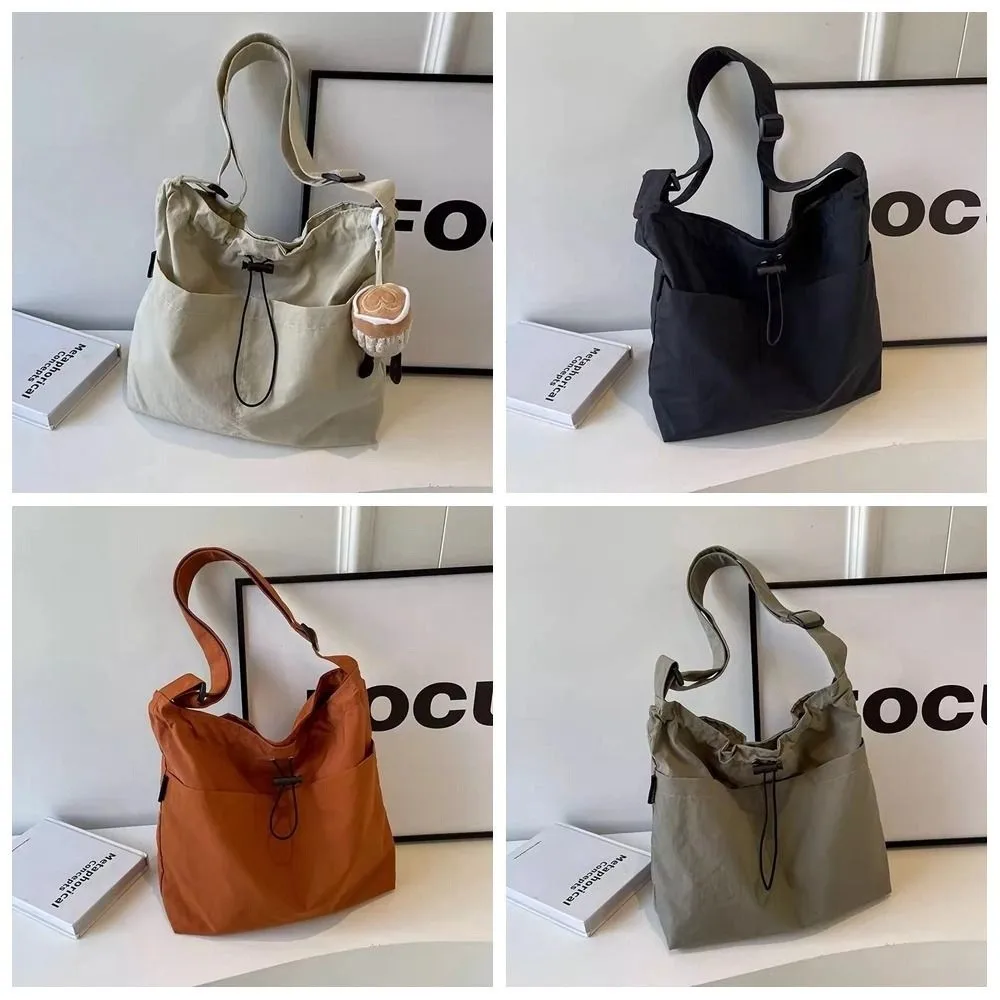 Повседневная сумка-ведро в корейском стиле на шнурке, сумка через плечо, однотонная нейлоновая сумка на плечо, большая вместительная сумка для офисного работника