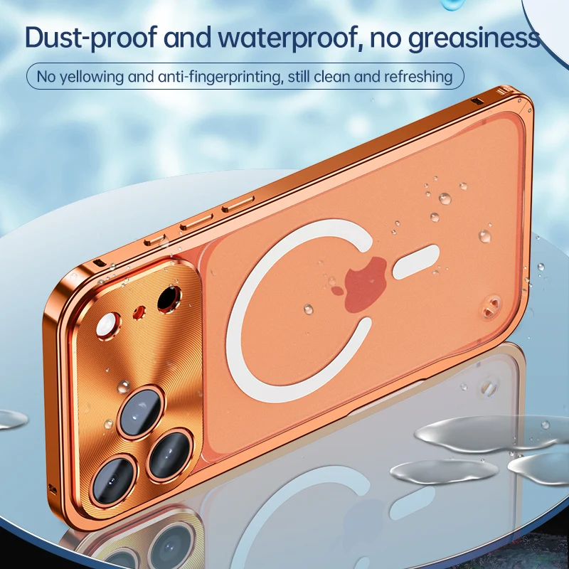 Metalowa ramka ze stopu z obsługą MagSafe, etui na telefon iPhone 17 Air 16 15 14 13 Pro Max Plus, magnetyczny bumper, matowa przezroczysta tylna obudowa z PC — zdjęcie produktu 5
