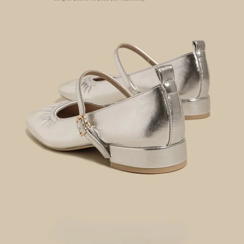 

Padded Pearl Mary Jane Flat Heels Women's Shoes Soft Leather Low Top Slip-On Round Toe Comfortable Breathable Korean Style