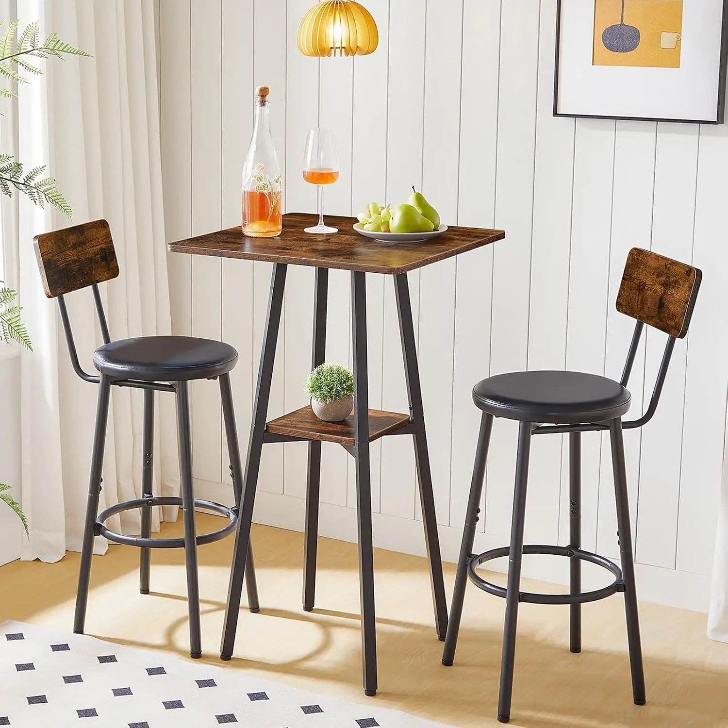 Bar Table, 2-Tier High Top Pub Table, Counter Height Table with Storage, Small Kitchen Dining Table, 36.6