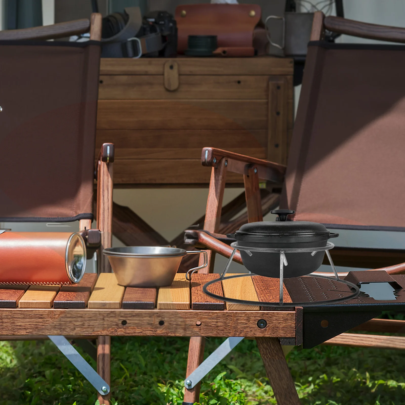 

Iron Camping Wok Rack Pot Holder Stand Multifunctional Design for Home and Outdoor Use Camping Pot Rack Wok