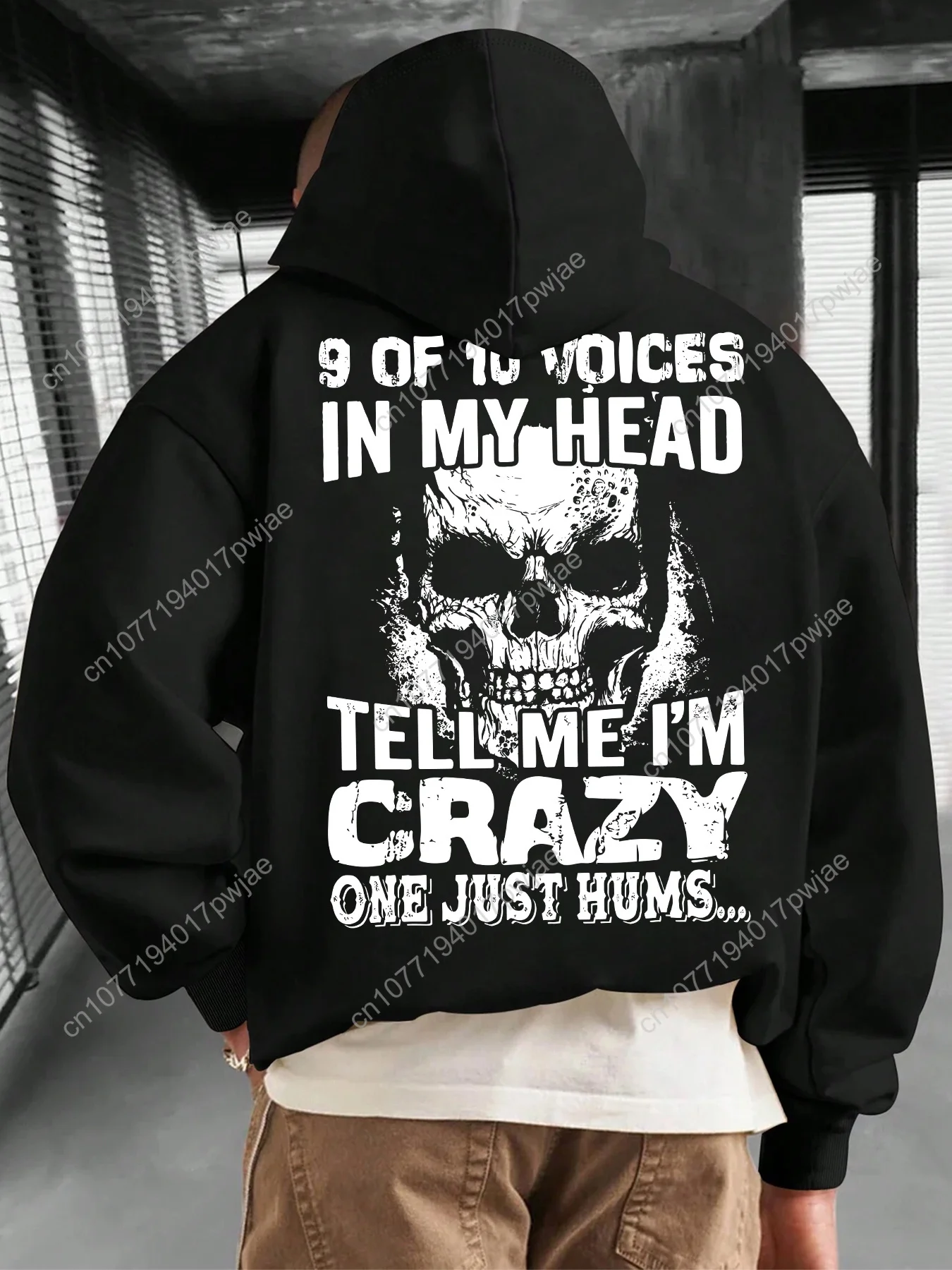 Felpa con cappuccio grafica con teschio e testo audace da uomo - Pullover casual blu navy con tasca a marsupio e cappuccio con coulisse regolabile, 9 voci D