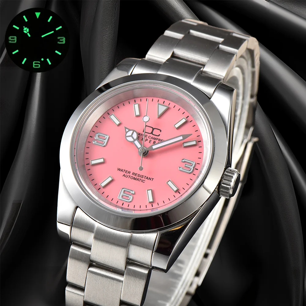 39 مللي متر NH35 ساعة رجالي الشؤون التجارية "DC" شعار الغوص الحركة التلقائية 316L الفولاذ المقاوم للصدأ الزجاج المعدني مقاومة للماء