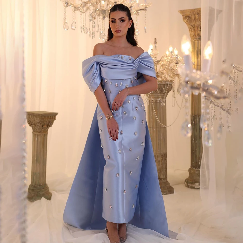 Serene Hill 2025 Arabic Blue Beaded Crystal Ankle-Length Mermaid Satin  Evening Dresses Gowns for Party LA72414A Customized - AliExpress 320